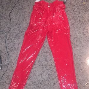 Red latex  High waist pants